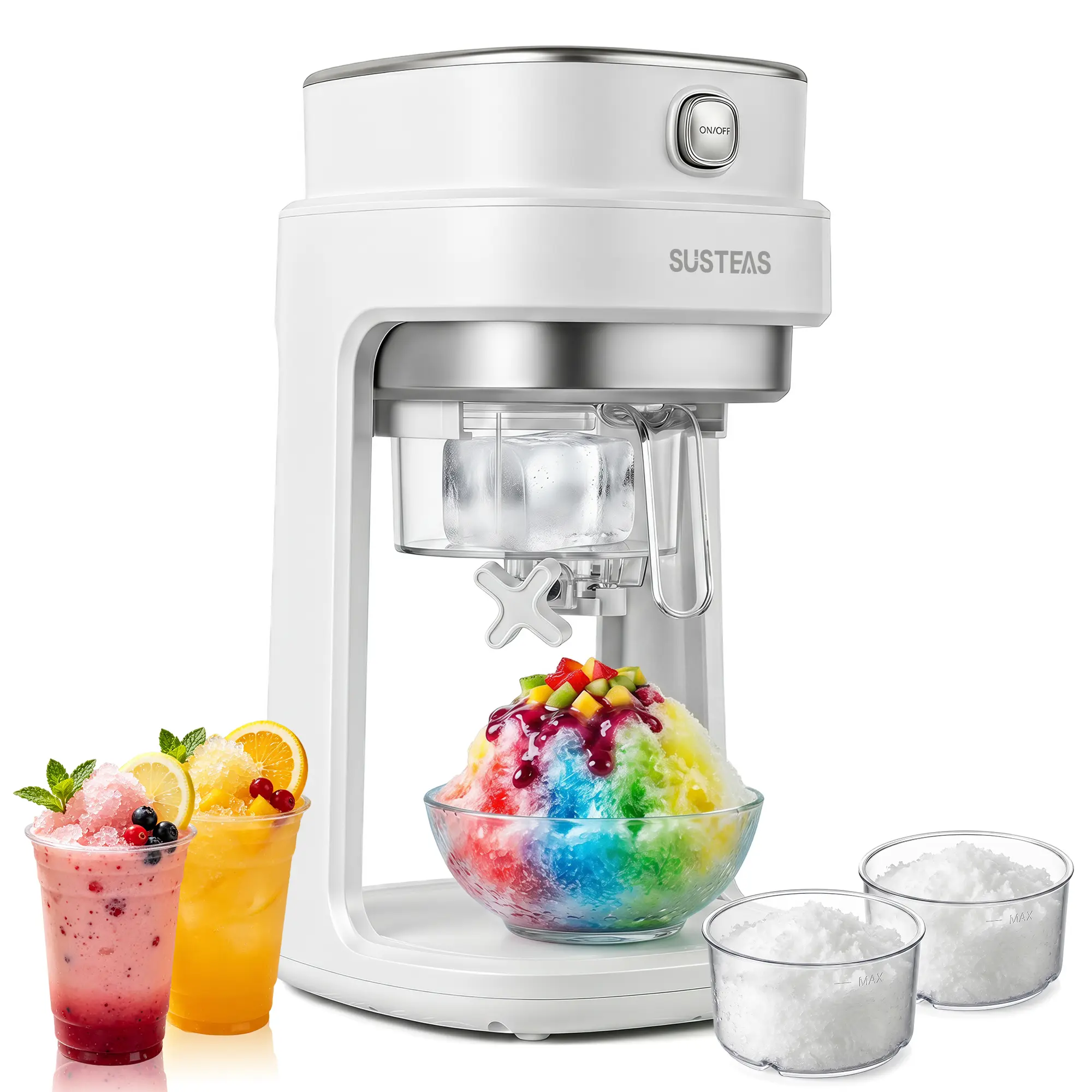 SUSTEAS Professional Ice Shaver Machine - Adjustable Texture (Fluffy/Crunchy/Snow) | 250g/min High Efficiency | One-Push Operation