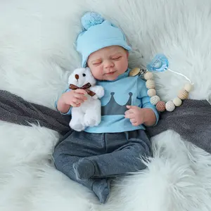Cute 18 Inch Reborn Baby Boy Lifelike Sleeping Newborn Soft Weighted Cloth Body Pacifier & Accessories Included Perfect for Playtime