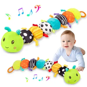 Newborn Baby Essentials Baby Toys Sensory Toy 0-6 Month Music Animal Stuffed Plush Caterpillar Toy for Infant 0-3-6-12 Month Old Tummy Time with Baby Mirror Crinkle Rattle Carseat Toys for Newborn Boys Girl Shower