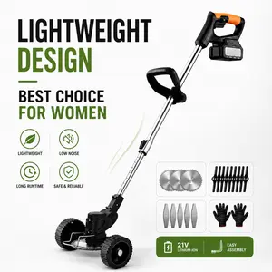 3-in-1 Cordless Weed Wacker Trimmer Edger - 24V 2Ah High Power Electric Lawn Mower with 1500mAh Fast Charger, Lightweight Design & Double Front Wheel, 3 Interchangeable Blades + 90° Rotation for Effortless Use
