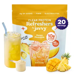Javvy Mango Pineapple Refresher – Premium Clear Whey Protein with Electrolytes & Fiber – 100% Natural Flavors – Zero Artificial Colors & Sweeteners – 45mg of Caffeine, 0g of Sugar, 20 Servings