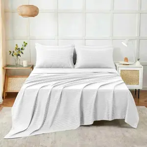 SHAC HOMES Dobby Stripe 6 Piece Bedding Sheet Set, Soft Microfiber, Horizontal Stripes