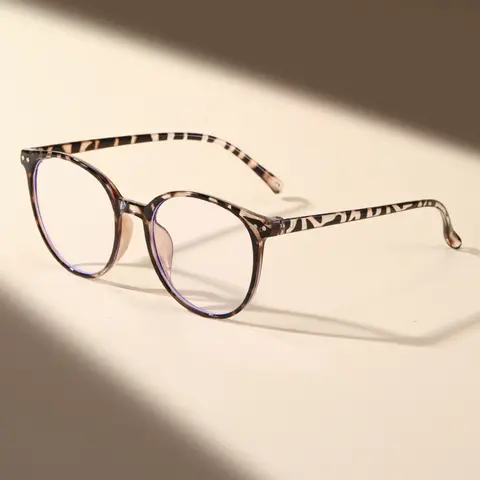 Unisex Leopard Print Round Frame Glasses, Anti-Blue Light, Plastic Frame, Clear Lenses, Fashionable Eyewear for All Seasons, Trendy Vintage Eyeglasses, Stylish Eyeglass, Trendy Frames, Leopard Pattern Eyeglasses