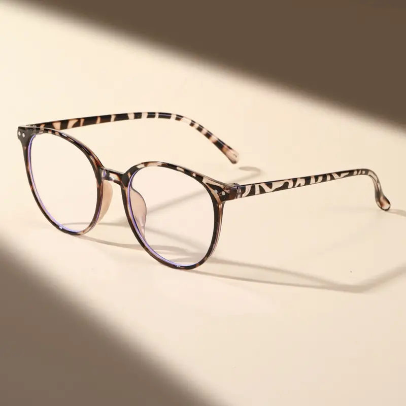 Unisex Leopard Print Round Frame Glasses, Anti-Blue Light, Plastic Frame, Clear Lenses, Fashionable Eyewear for All Seasons, Trendy Vintage Eyeglasses, Stylish Eyeglass, Trendy Frames, Leopard Pattern Eyeglasses