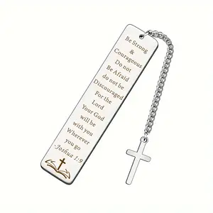 Stainless Steel Bookmark with Cross Pendant, Bible Verse Engraved Bookmark, Religious Keychain for Birthday Gift, Gift for Women, Book Accessories