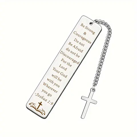 Stainless Steel Bookmark with Cross Pendant, Bible Verse Engraved Bookmark, Religious Keychain for Birthday Gift, Gift for Women, Book Accessories