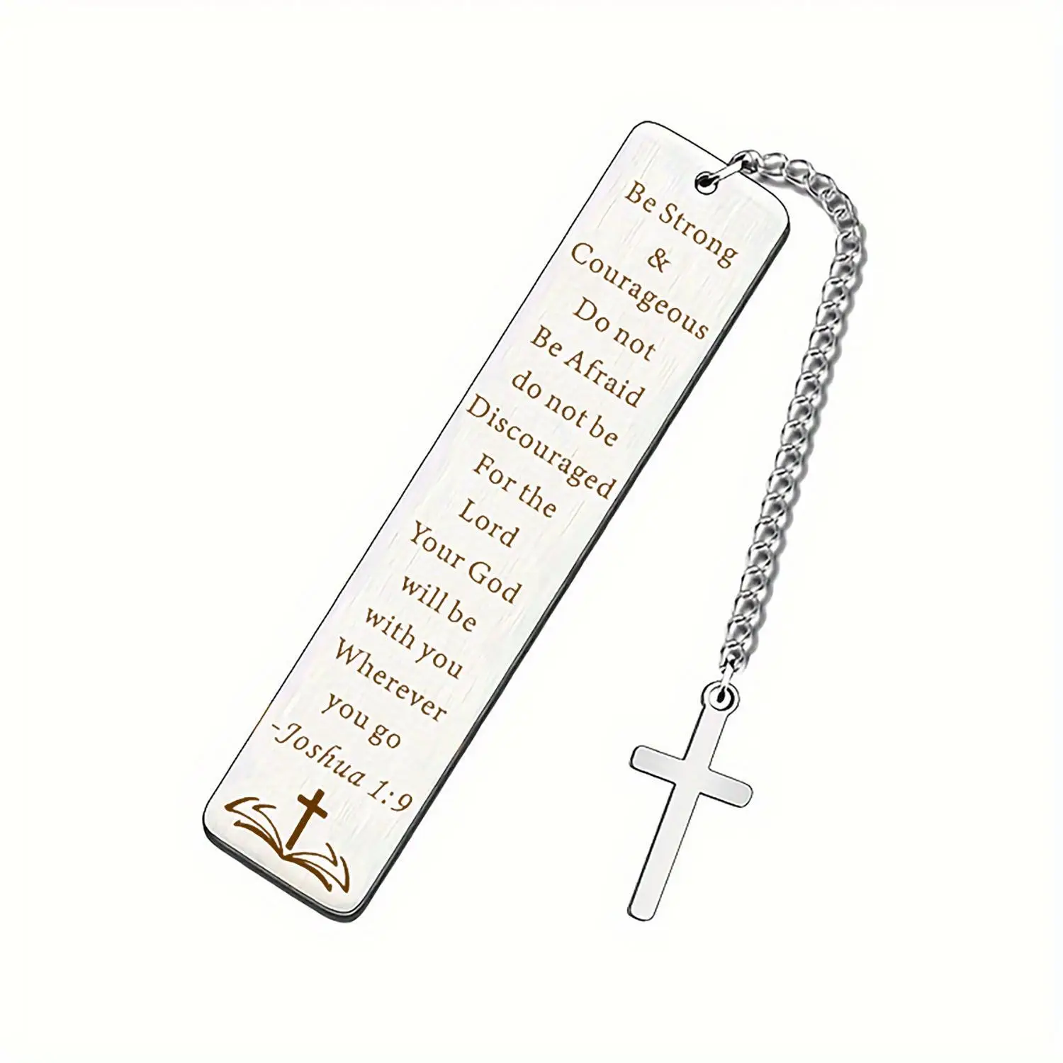 Stainless Steel Bookmark with Cross Pendant, Bible Verse Engraved Bookmark, Religious Keychain for Birthday Gift, Gift for Women
