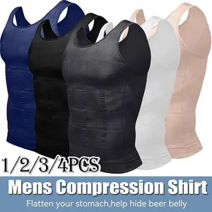 1/2/3/4PCS Men's Tummy Control Vest, Compression Shirt, Seamless Menswear Body Shaper, Compression Shirt for Gynecomastia, Undershirts, Shapewear
