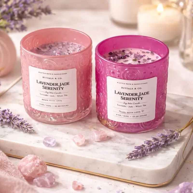 Bittala & Co. Lavender Jade Serenity Soy Wax Candle - 4 oz - Lavender & White Tea Scent - Made with Love - A Little Bath & Candle Shop