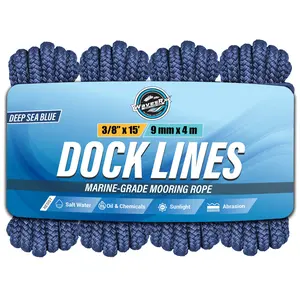 Premium Nylon Boat Dock Lines & Ropes for Docking & Pontoon | Double Braided Marine Rope | Boat Ropes for Docking with Loop | UV & Saltwater Resistant Dock Rope (3/8” x 15’)