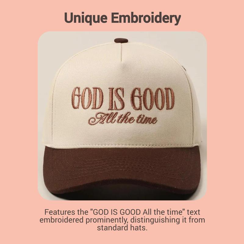 God Is Good All The Time Embroidery Trucker Hat - GOD IS GOOD All the time Mirmaru two-color vintage canvas workwear cap, suitable for both men and women, adjustable size baseball cap, featuring fashionable embroidery design. A trendy baseball