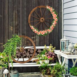 Outvita 24" Decorative Wooden Wheel (Set of 2), Vintage Old Western Style Wall Hanging Wood Wagon Wheel for Bar, Garage, Patio, Carbonized Solid Fir Wood