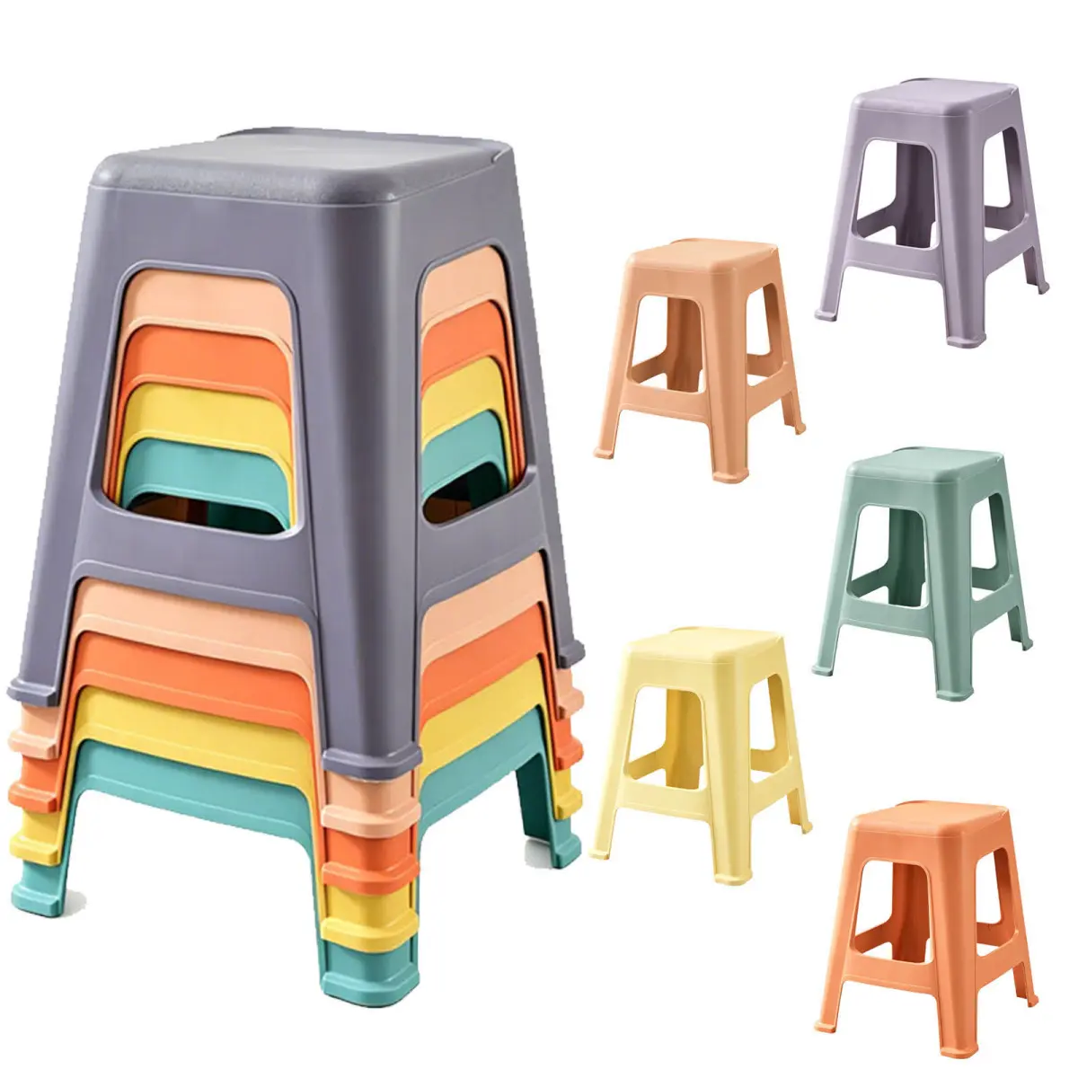 5 Pack Stackable Classroom Stools, 18.8" Height Colorful Nesting Plastic Stool, Portable Backless Chairs Flexible Seating for Kindergarten, Classroom, Elementary School, Middle School, Office, Home