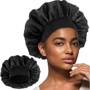 Wide Band Satin Sleep Bonnet, Soft Smooth Silk Hair Bonnet with Adjustable Elastic Band, Reusable Hair Protection Night Cap for Women Men, Prevent Hair Breakage Suitable for Curly Straight Hair