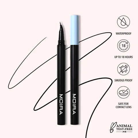 MOIRA | Precision Angled Liquid Liner (001, Black) | Waterproof Smudge-Resistant Eyeliner