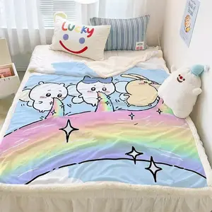 Cartoon Chiikawa Thow Blanket Lightweight Soft Flannel Blanket  Gifts For Chiikawa Loves Suitable For Sofa Beds Living Rooms Suitable For Children And Adults Birthday Gifts Holiday Party Happy Halloween Blankets