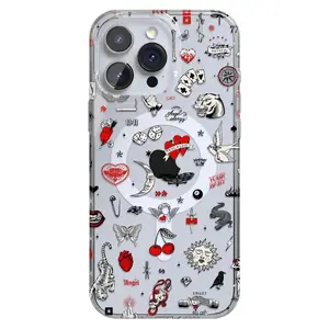 Clear Flash Tattoo Case for 11 12 13 14 15 16 PRO MAX PLUS,Premium Trendy Pattern Design Phone Cases for Men and Women Girls.