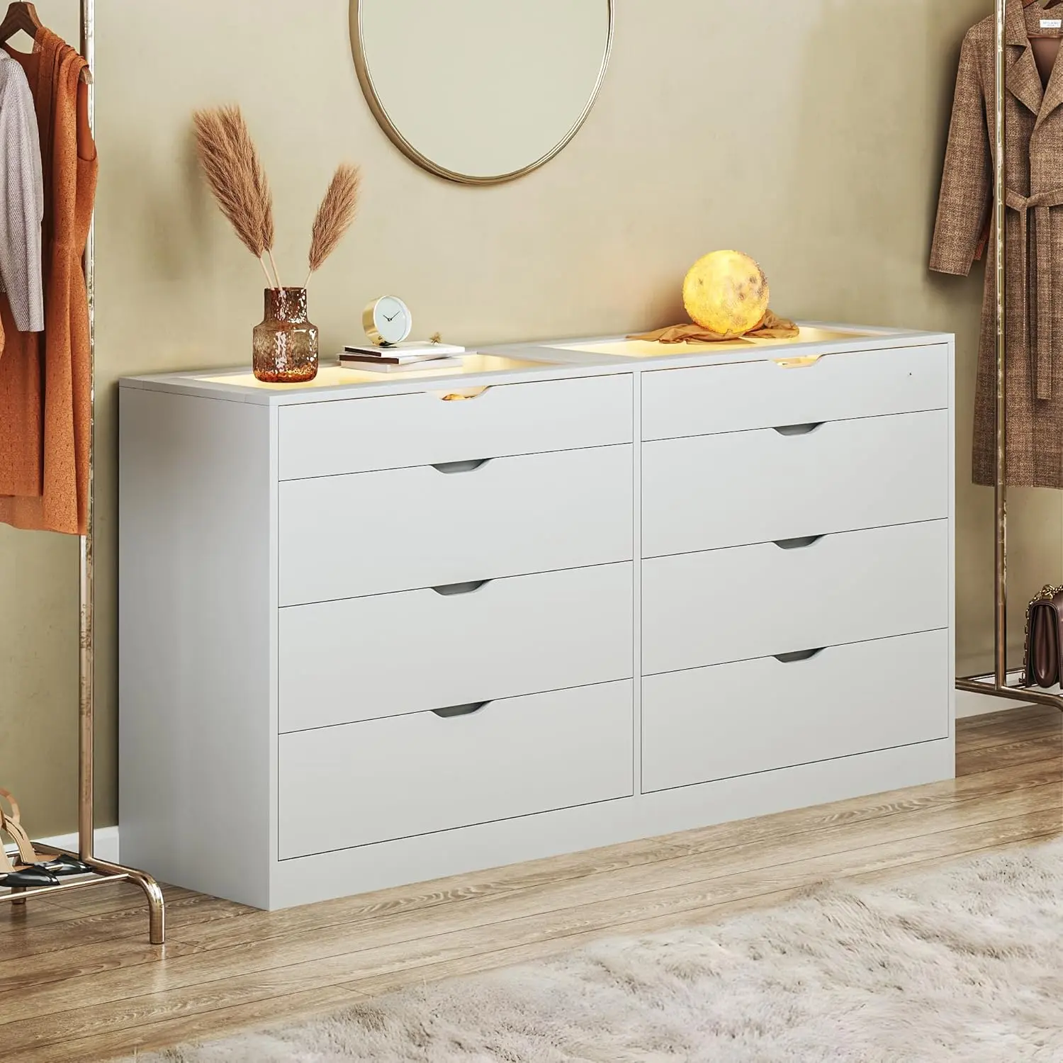 8 Drawer Dresser for Bedroom, White Dresser for Bedroom with LED, 55.1''W Chest of Drawers with Glass Top, Modern Double Wide Drawer Large Dresser for Bedroom, Living Room, Entryway - TikTok Shop 8 Drawer Dresser for Bedroom, White Dresser for Bedroom with LED, 55.1''W Chest of Drawers with Glass Top, Modern Double Wide Drawer Large Dresser for Bedroom, Living Room, Entryway - TikTok Shop