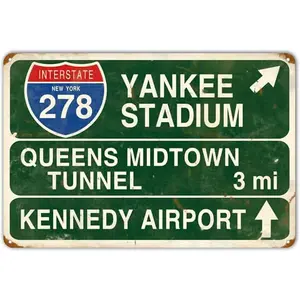Retro Yankee Metal Tin Sign Stadium Queens Midtown Tunnel 3 Miles Street Sign Bar Club Decor Pub Man Cave Wall Hanging Decoration 12x8 Inches