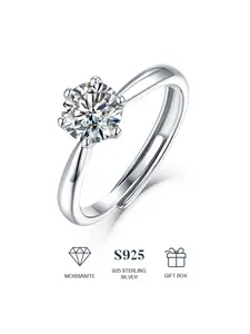 GRA Classic 1 Carat Moissanite Ring Sterling Silver Six Prong Setting Open Cuff Ring Women Everyday Wear High Cost Effective Sparkling Anniversary Gift