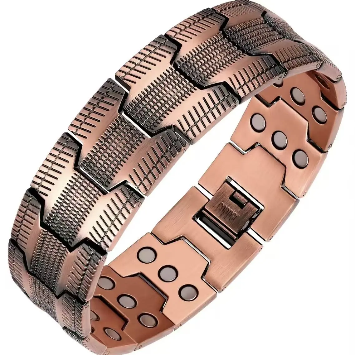 Men's Pure Copper Magnetic Therapy Bracelet - Vintage Link Wristband with Cross Religion Engraving, Bible Verse, Healing Energy, Christian Jewelry Gift for Daily Wear (Dimensions: 9.06 Inches Length, 0.83 Inch Width, 105g Weight)