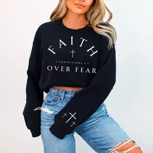 Faith over fear women’s sweatshirt Pullover Womenswear Tops Crewneck Casual Long Sleeve Unisex Freedom Graphic Jeans Leggings Soft Everyday