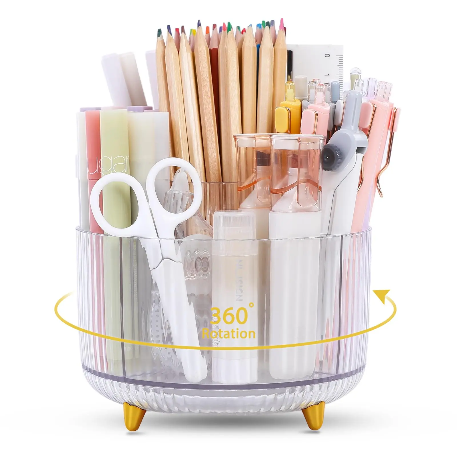 SKYDUE 5-Slot Rotating Pencil Pen Holder - Aesthetic Clear Multi-Functional Organizer Storage, 360° Rotatable Cool Office Desk Gadget for Home, Office Stationery & Supplies Table Organizers Multi Functional Organizer