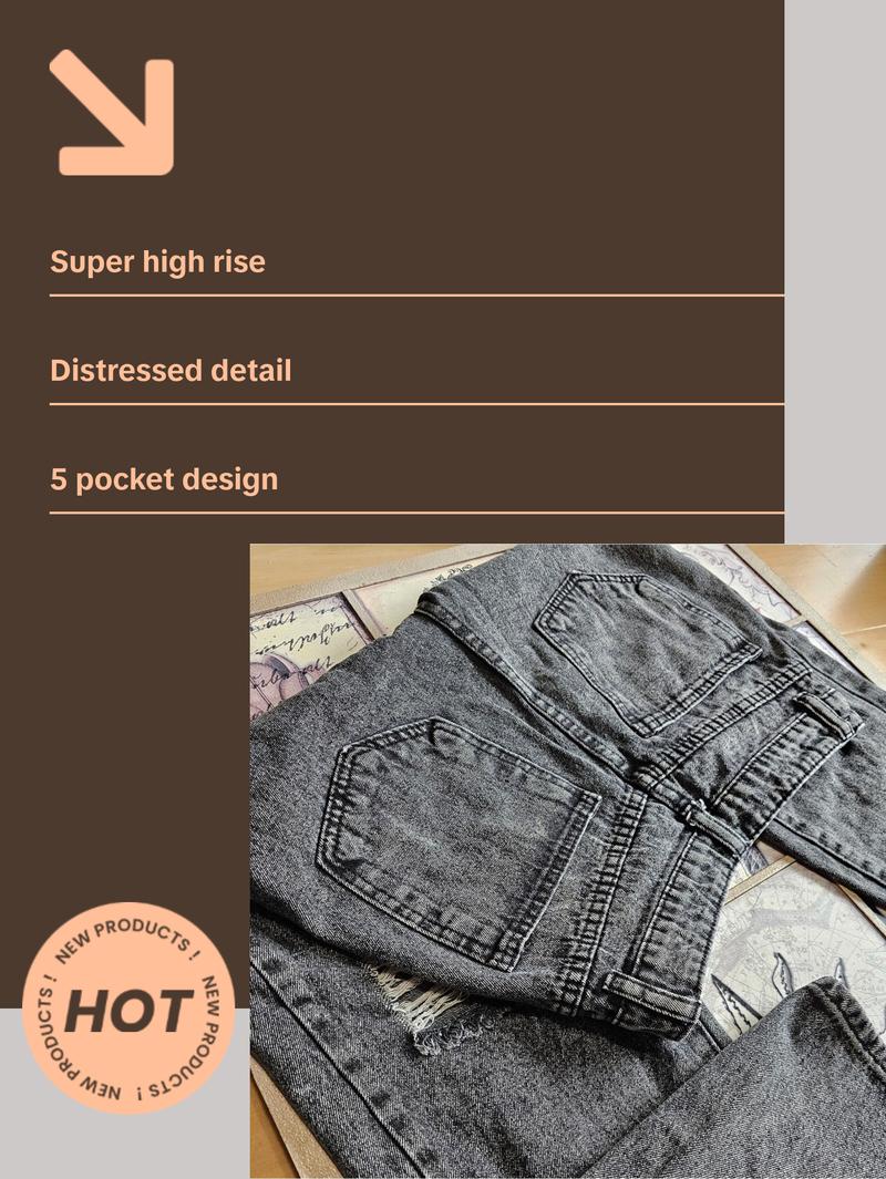 SHEIN Distressed Ankle Mom Jeans Faded Black