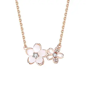 j crew crystal flower necklace outfit charlotte 14K Rose Gold Plated Cherry Blossoms Necklace for Women Pink Sakura Necklace for Women Cute Sakura Flower Pendent for Her Mom Daughter Friends