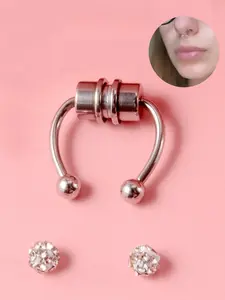 Body No Piercing Jewelry, Magnetic Nose Rings with Rhinestone Decorated Replacement Head, Magnetic Nose Cuff for Men & Women, Nose Rings Hoops