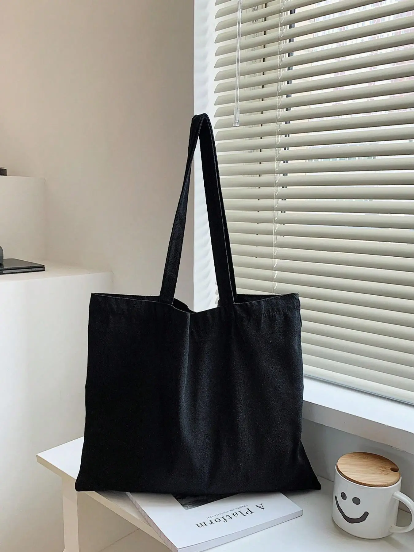 Minimalist Plain Textile Tote Bag for Women, Summer Fashionable Large Capacity Shoulder Bag, Casual Trendy Versatile Bag for Daily Use