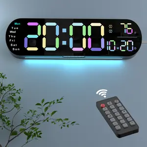 Sailstar Large Digital Wall Clock with Remote, 13.7“ Large Display LED Alarm Clock with Time Date Temp Week, Classroom Clock with Countdown Function, 12/24H, Adjustable Brightness for Living Room Decor Light Rgb