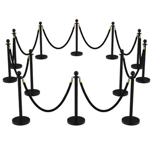 12Pcs Stanchions and Velvet Ropes, Black Stanchions with Retractable Belts, Crowd Control Barriers with Hollow Base, Red Carpet Ropes and Posts for Event & Party Supplies