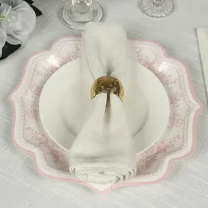 25-Pack Paper Dinner Plates in White Pink Damask Floral Pattern & Scallop Rim - Stylish Disposable 300GSM Floral Party Plates 10"