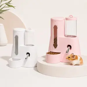 Hamster Automatic Water Feeder and Feeder, Golden Hamster Water Bottle and Food Bowl 2-in-1, Anti-Tip, Hamster Pet Supplies（White、Pink）
