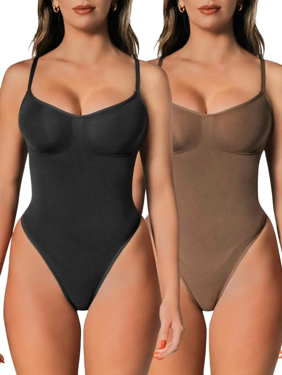 2 Pack Tummy Control Tank Bodysuit – Thong Shapewear With Snatched Waist