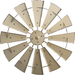 Glitzhome 28" Farmhouse Galvanized Windmill Wall Sculpture Home Decor Rustic Metal Rustic Wall Art Decoration, Beige
