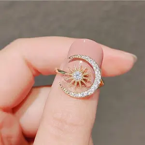 Ring light luxury Synthetic Zirconia moon sun opening female adjustable index ring simple fashion ring, perfect holiday gift
