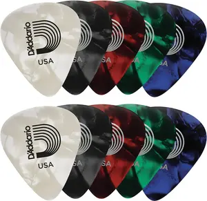 (Pack of 1) D'Addario Celluloid Guitar Picks - Guitar Accessories - Guitar Picks for Acoustic - Assorted, Medium 0.70mm, 10 Count