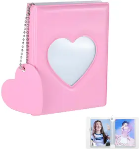 Heart-Shaped Hollow Kpop Photo Card Binder Mini Album with 32 Pockets Portable Collecting Book for Kpop Fans Pink Decor Compact Design Essential for Enthusiasts