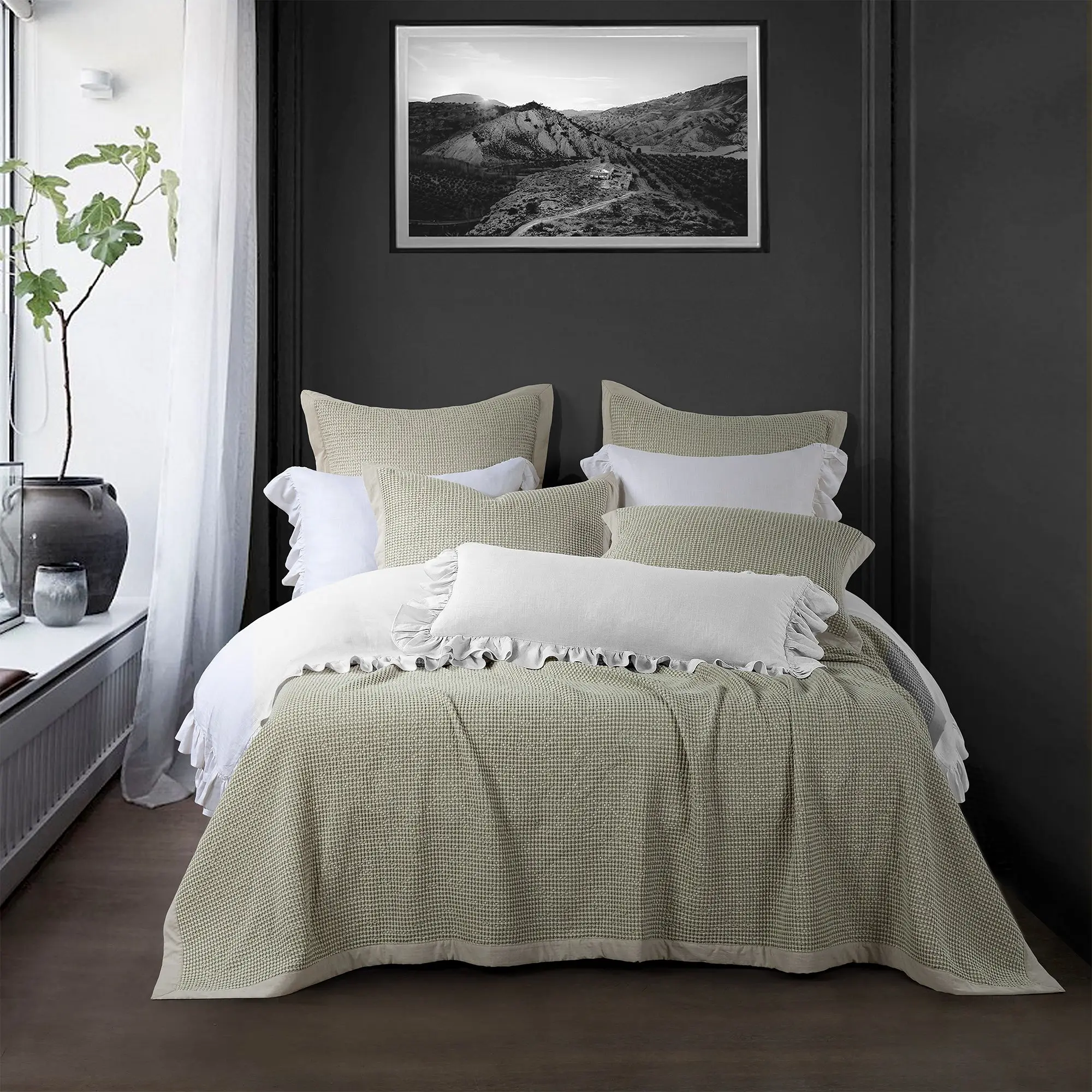 Stonewashed Cotton Waffle Weave Coverlet