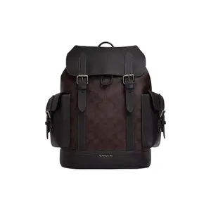 COACH Hudson 30 Classic Monogram Coated Canvas and Leather Backpack – Large, Men’s, Mahogany with Black