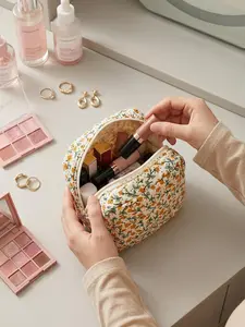 Stitching Large Capacity Makeup Bag, Fresh Healing Style, Portable Easy Carry, Travel Toiletries Storage, Fashion Accessory