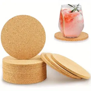 Round Cork Coaster, 4 Counts Absorbent Insulated Non-slip Cork Table Mat, Decorative Coaster for Home Kitchen Dining Room