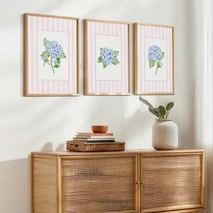 Hydrangea Print Set Of 3 watercolour prints, coastal wall art, Hamptons style prints, coastal granddaughter aesthetic, WALL ART