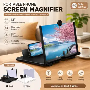 12" Screen Magnifier Amplifier,3D HD Mobile Phone Magnifier Projector Screen, Foldable Mobile Phone Holder with Screen Magnifier, Supports All Smartphones, HD Screen Expanders ,for Movies Videos Games Photos Home Entertainment Travel Desk Use