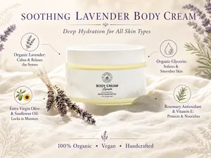 Lavender Body Cream - Vegan Handcrafted 7 fl oz 207 mL - Calming Moisturizer with Olive Sunflower Oil & Lavender Essential Oil - Organic Skincare Product