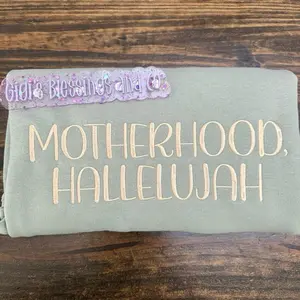 MOTHERHOOD HALLELUJAH Embroidered Crewneck Shirt - Ultra-soft Fabric, Flattering Fit, Perfect for Mother's Day or Everyday Wear, Women's Essential Top - Heart