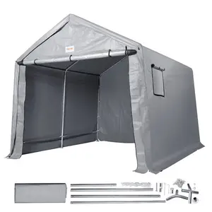 fathersdaygift VEVOR Outdoor Storage Shed, 10x 10 ft Portable Storage Tent with Roll-up Door, Waterproof Canopy Shed Shelter, Heavy Duty Frame, Patio Garage Carport for Motorcycle, Lawn Mower, Bike, Grey