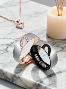 Couple Promise Rings Set, Eternal Love Wedding Ring, Half Heart Design, Stainless Steel, 6mm Width, Comfort Fit, Stackable Rings, Elegant Everyday Ring, All Seasons